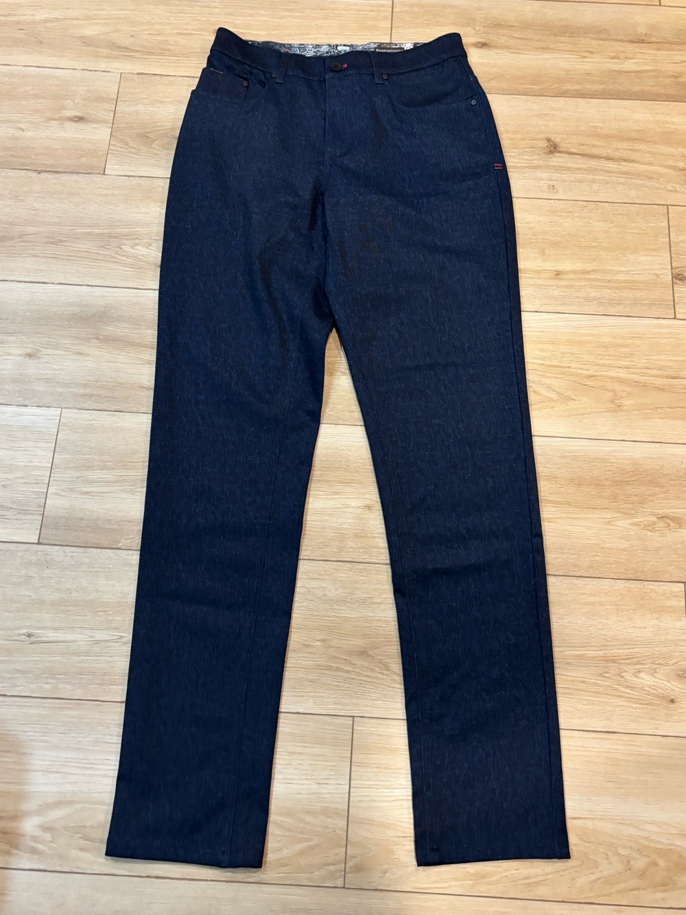 Au Noir Infinity Pants 33x34 Blue Stretch Jeans 5 Pkt Slim Tapered Casual Golf
